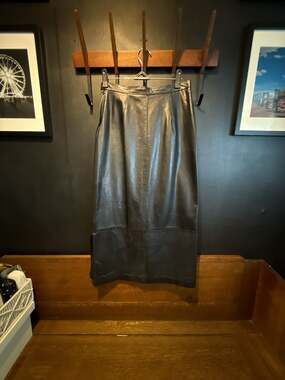 Pour Le Sport Vintage Black Genuine Leather Midi Skirt